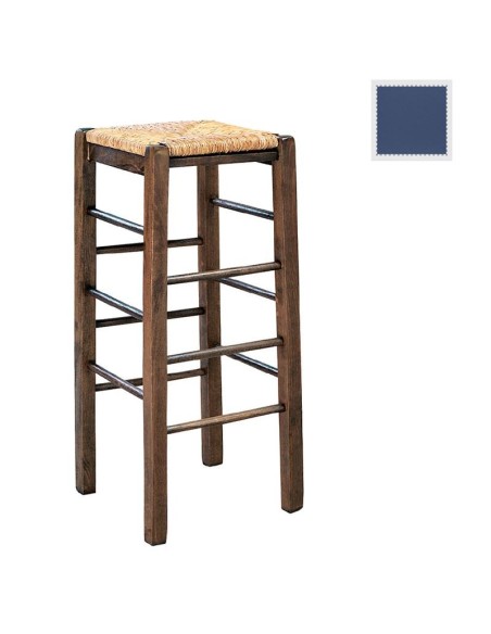 ΤΑΒΕΡΝΑΣ Σκαμπό BAR, Οξιά Εμποτισμός Ανιλίνη Μπλε, Κάθισμα Ψάθα