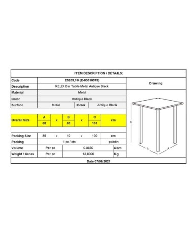 RELIX Bar Table-Pro 60x60 Metal...