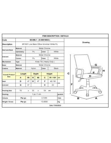 BF3301 Low Back Armchair White Pu