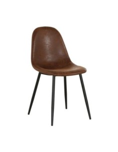 CELINA Black Metal Chair, Suede Brown Fabric