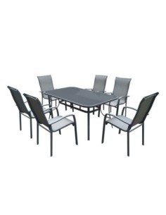 VERONA Set (Table 160x96+6 Armchairs) Steel Dark Grey/Textilene Grey