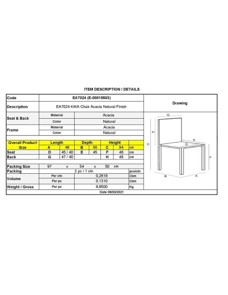 KIKA Chair Acacia Natural Finish