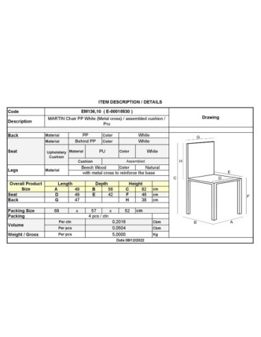 MARTIN Chair PP White (Metal cross) -...