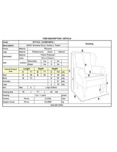 ROSY Armchair Natural - Cream (Ecru)...