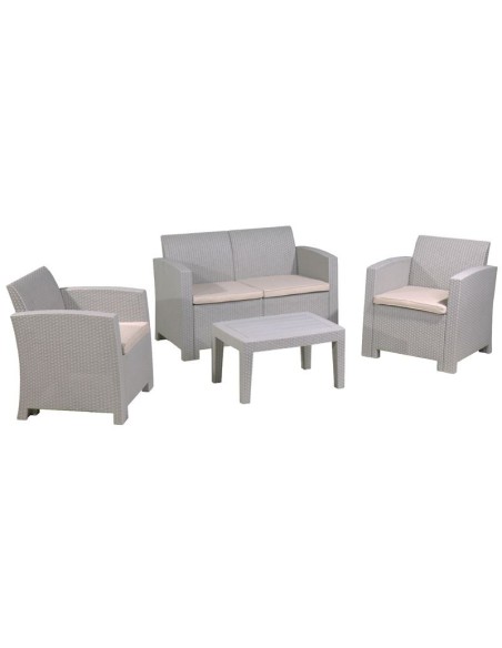 SAVANNA Set K-D (Table+2-Seat Sofa+2 Armchairs) PP-UV Sand Grey-Cushions Beige