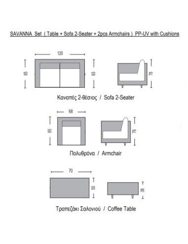 SAVANNA Set K-D (Table+2-Seat Sofa+2...