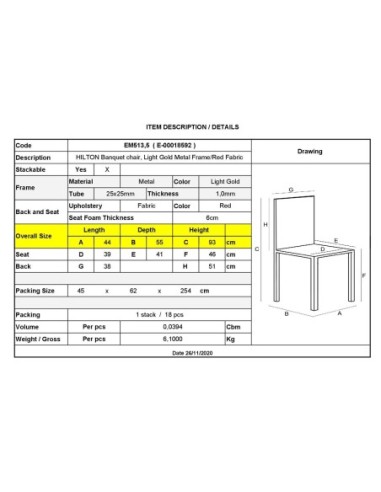 HILTON Banquet chair-Light Gold Metal...