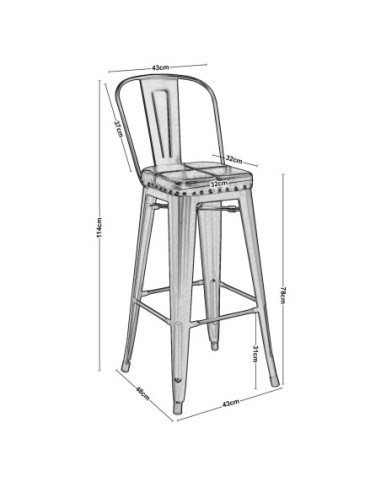 RELIX Bar Stool-Pro w-Back Metal...
