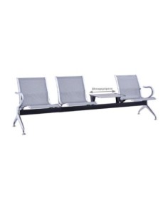 Waiting Seat 3-Seater + Table Steel Mesh Grey (Chrome Frame)