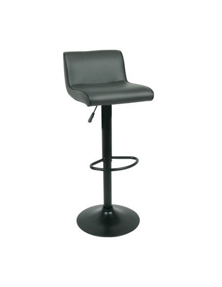 NERO Σκαμπό BAR με Πλάτη, Μέταλλο Βαφή Μαύρο, PU Γκρι, Ρύθμιση Ύψους, Περιστρεφόμενο