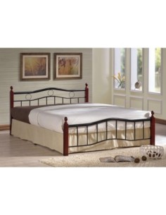 VICTOR Bed (for Mattress 140x190cm) Metal Black-Wood Walnut