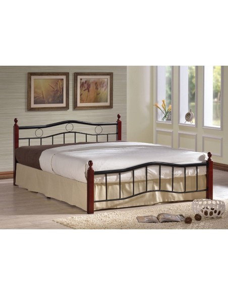 VICTOR Bed (for Mattress 140x190cm) Metal Black-Wood Walnut