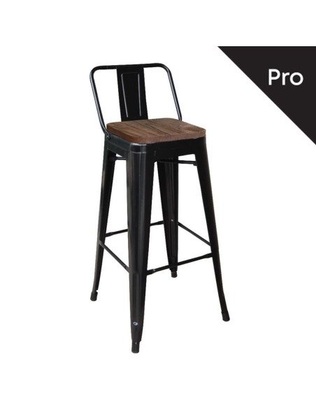 RELIX Wood Σκαμπό Bar-Pro με Πλάτη, Μέταλλο Βαφή Μαύρο Μatte, Απόχρωση Ξύλου Dark Oak