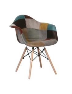 ALEA Wood Armchair PP, Patchwork Fabric Misty Brown