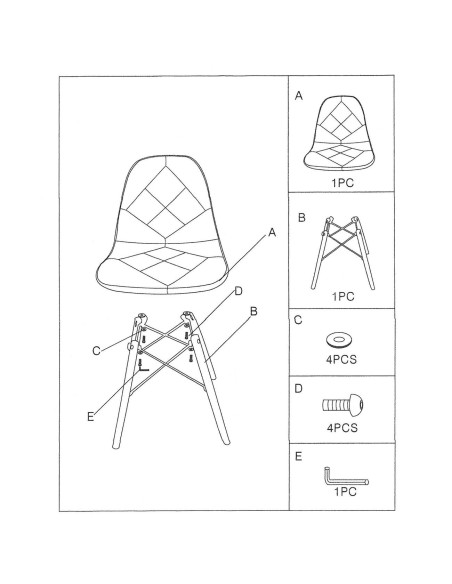 ART Wood Καρέκλα Τραπεζαρίας, Πόδια Οξιά, Κάθισμα PP με Ύφασμα Patchwork Καφέ