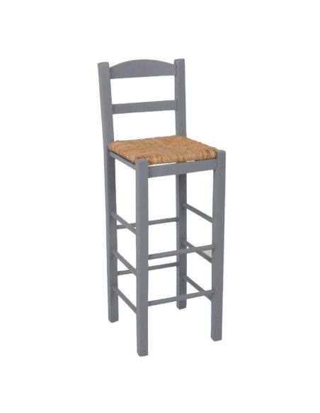 ΣΙΦΝΟΣ Σκαμπό BAR με Πλάτη, Οξιά Εμποτισμός Λάκα Γκρι, Κάθισμα Ψάθα