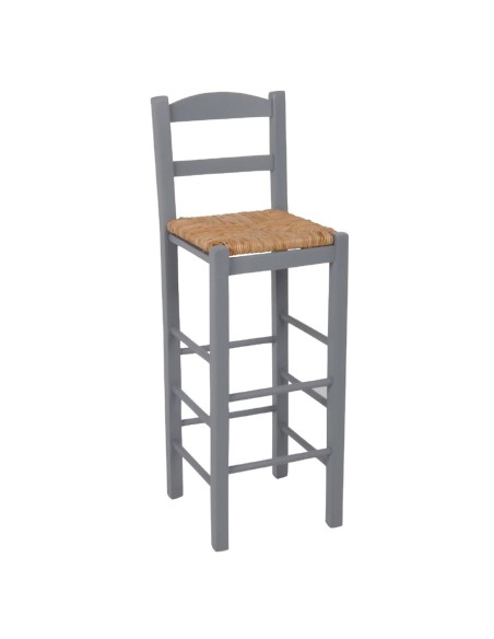 ΣΙΦΝΟΣ Σκαμπό BAR με Πλάτη, Οξιά Εμποτισμός Λάκα Γκρι, Κάθισμα Ψάθα