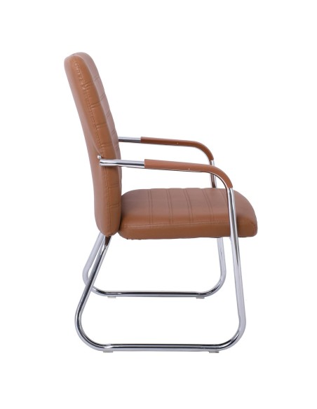 COLLET Πολυθρόνα Γραφείου Επισκέπτη Μέταλλο Χρώμιο, Pu Καφέ