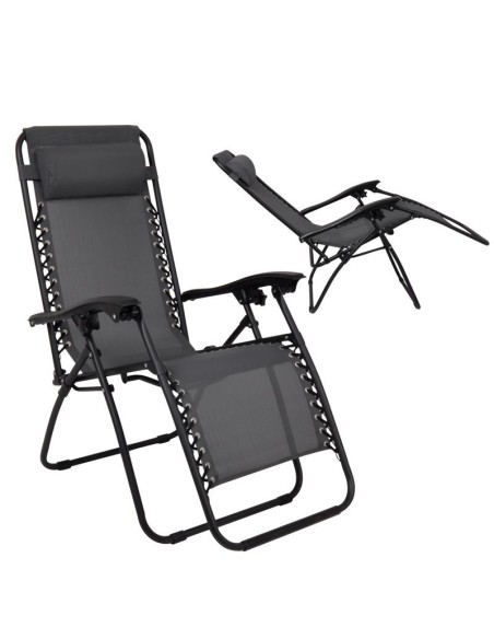 SUPER RELAX Armchair with Footstool Metal Black-Textilene Grey