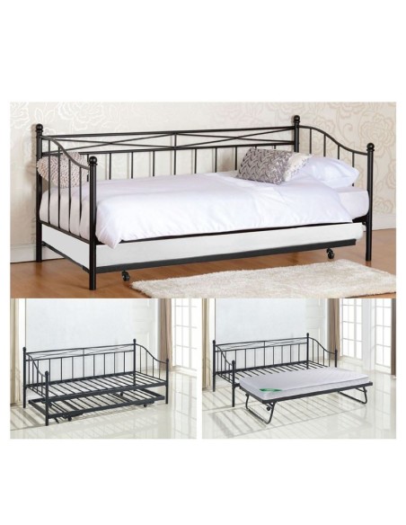 MARIN Daybed Κρεβάτι (90x190) + Βοηθητικό Κρεβάτι (85x185) Μέταλλο Βαφή Μαύρο