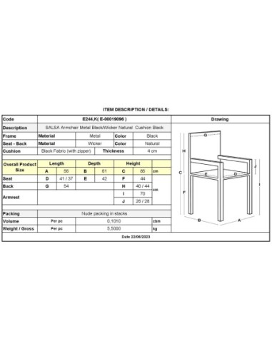 SALSA Armchair Metal Black-Wicker...