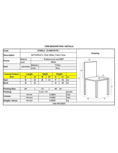 NATURALE Καρέκλα Άσπρο, Ύφασμα Γκρι