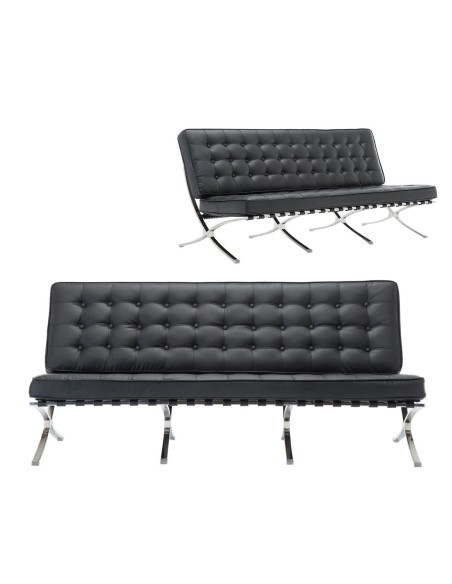BARCELONA τ. Καναπές Σαλονιού Καθιστικού 3Θέσιος Inox - Pu Μαύρο