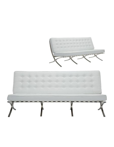 BARCELONA τ. Καναπές Σαλονιού Καθιστικού 3Θέσιος Inox - Pu Άσπρο