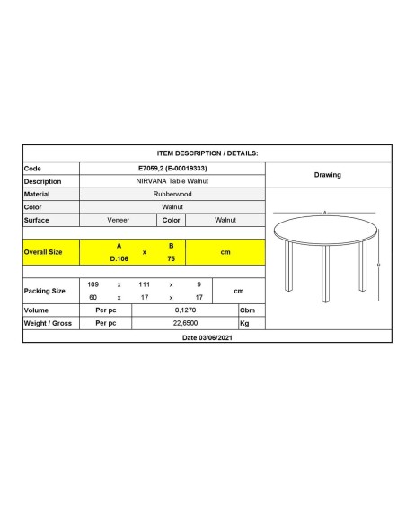 NIRVANA Τραπέζι Ροτόντα Τραπεζαρίας-Κουζίνας, Καρυδί