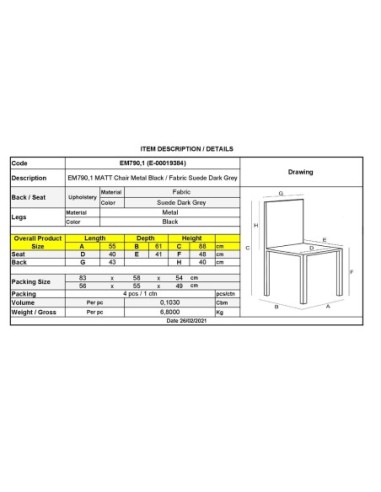 MATT Chair Black Metal-Suede...