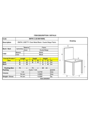 BETTY Καρέκλα Μέταλλο Βαφή Μαύρο,...