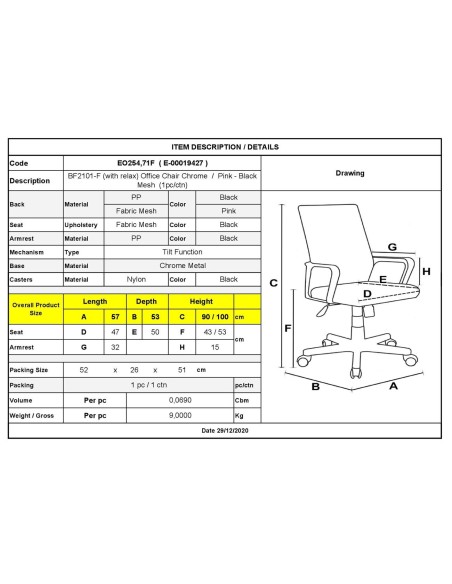 BF2101-F (with relax) Office Armchair Chrome-Pink-Black Mesh
