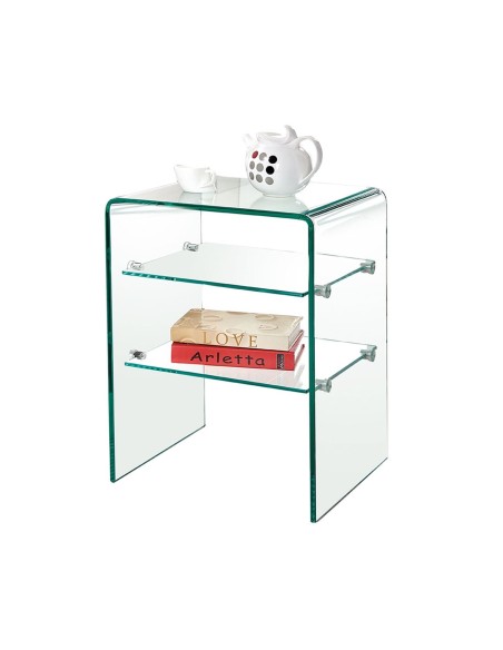GLASSER Clear Bedside with Shelves 50x40x58cm Clear 10-6mm Glass