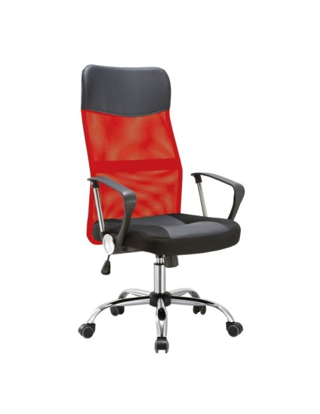 BF2400-PVC Manager Armchair Chromed Base-Pvc&Mesh Red-Black
