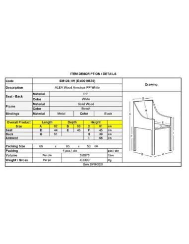 ALEA Wood Πολυθρόνα Ξύλο, ΡΡ Άσπρο