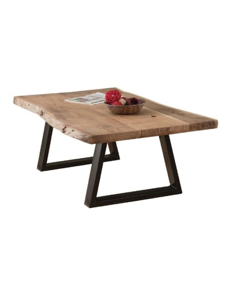 LIZARD Slim Τραπέζι Σαλονιού Καθιστικού, Μέταλλο Βαφή Μαύρο, Ξύλο Ακακία Φυσικό