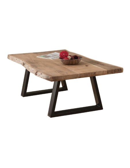 LIZARD Slim Τραπέζι Σαλονιού Καθιστικού, Μέταλλο Βαφή Μαύρο, Ξύλο Ακακία Φυσικό