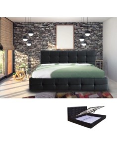 FIDEL Κρεβάτι Διπλό με Αποθηκευτικό Χώρο, για Στρώμα 160x200cm, PU Μαύρο