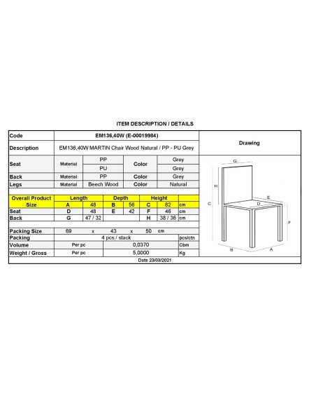 MARTIN Chair PP Grey (Metal cross) - not assembled cushion