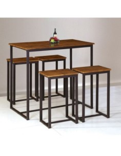 HENRY Set (Bar Table 100x60cm+4 Bar Stools) Metal D.Brown/Walnut