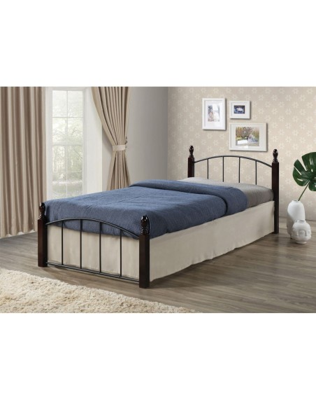 ARAGON Bed (for Mattress 90x190cm) Metal Black-Wood Walnut