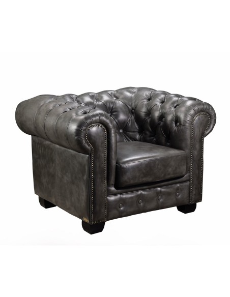 CHESTERFIELD Birmingham Πολυθρόνα Σαλονιού Καθιστικού, Δέρμα Antique Grey