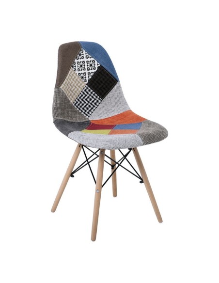 ART Wood Καρέκλα Τραπεζαρίας, Πόδια Οξιά, Κάθισμα PP με Ύφασμα Patchwork