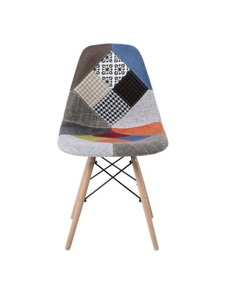 ART Wood Καρέκλα Τραπεζαρίας, Πόδια Οξιά, Κάθισμα PP με Ύφασμα Patchwork