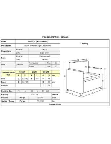 BETA Armchair Light Grey Fabric