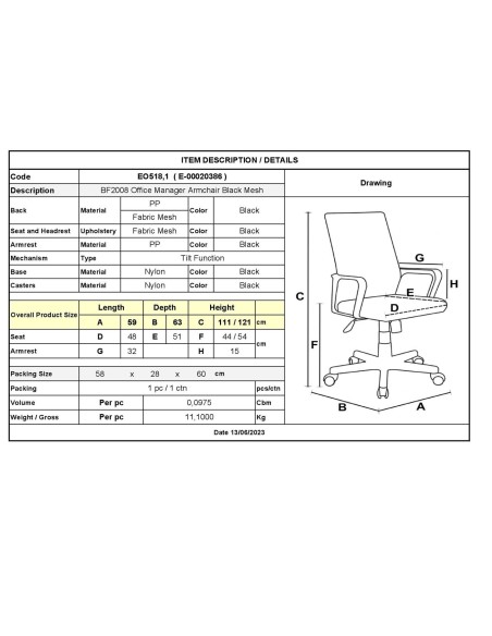 BF2008 Manager Armchair Black Mesh