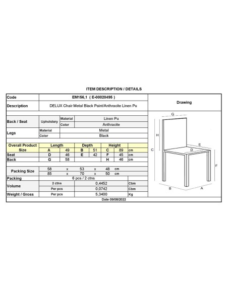 DELUX Chair Metal Black Paint-Anthracite Linen Pu