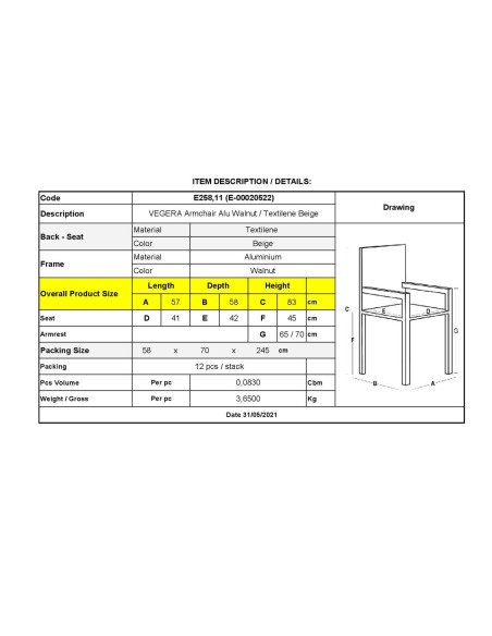 VEGERA Armchair Alu Walnut-Textilene Beige