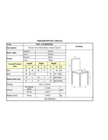 SALSA Chair Metal Black-Wicker Natural