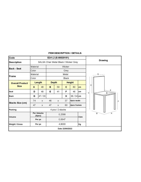 SALSA Καρέκλα Κήπου Βεράντας Μέταλλο Βαφή Μαύρο, Wicker Γκρι